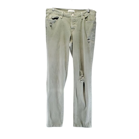 Loft Jeans Womens 27 Green Boyfriend Distressed Cotton Blend Denim Button Fly - Picture 1 of 13